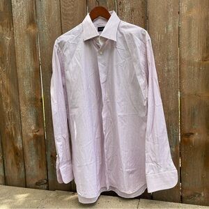 ERMENEGILDO ZEGNA Men’s Navy Pink Long Sleeve Button Down Dress Shirt 17.5 44
